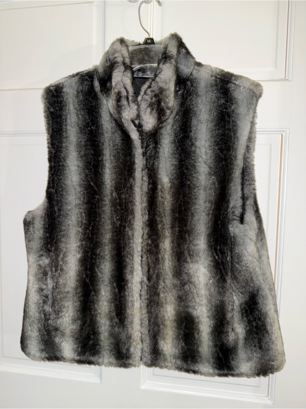 Faux Fur Vest - Gray Stripe Sleeveless Coat